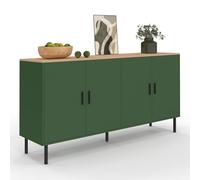 IDMarket - Buffet 160 cm KELIA 4 Portes Vert Kaki et Plateau Bois