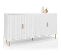 IDMarket - Buffet 160 cm Marcel 4 Portes Blanc Effet Lattes et Finitions dorées