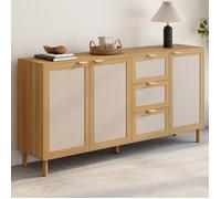 IDMarket - Buffet 160 cm Robin 4 Portes Bois et Effet Lin