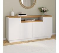 IDMARKET Buffet 160 cm SERENA 4 portes avec niche centrale blanc et plateau effet bois