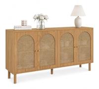 IDMarket - Buffet 160 cm Vlora 4 Portes Forme Arche Bois et cannage