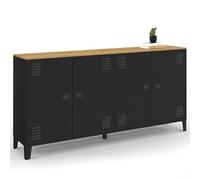 IDMarket - Buffet 160cm Ester 4 Portes en métal Noir Plateau Bois Design Industriel