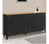 IDMARKET Buffet 160cm ESTER 4 portes en métal noir plateau bois design industriel