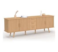 IDMarket - Buffet 180 cm Juliette XXL 4 Portes et 3 tiroirs Lattes tasseau Bois Coloris chêne