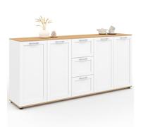 IDMarket - Buffet 180 cm VITO XXL 4 Portes avec 3 tiroirs Bois et Blanc