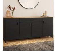 IDMarket - Buffet 180 cm Washington XXL 4 Portes et 1 tiroir Bois et Noir