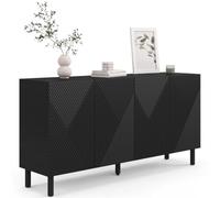 IDMarket - Buffet à Lattes géométrique Noir 160 cm 4 placards