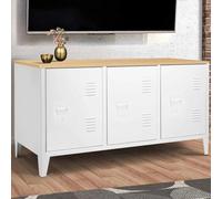IDMarket - Buffet bas Ester 113 cm 3 portes métal blanc plateau bois design industriel