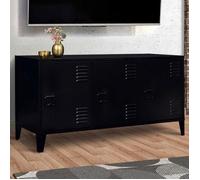 IDMARKET Buffet bas 113 cm ESTER 3 portes métal noir design industriel