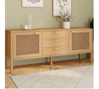 IDMarket - Buffet Bas 140 cm EDHEN 2 Portes et 3 tiroirs Bois et cannage