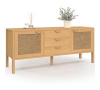 IDMarket - Buffet Bas 140 cm EDHEN 2 Portes et 3 tiroirs Bois et cannage
