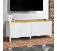 IDMARKET Buffet bas 140 cm ESTER 4 portes métal blanc plateau bois design industriel