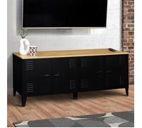 IDMarket - Buffet Bas 140 cm Ester 4 Portes métal Noir et Plateau Bois Design Industriel