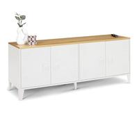 IDMarket - Buffet bas Ester 140 cm 4 portes métal blanc plateau bois design industriel