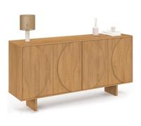 IDMarket - Buffet Bas 160 cm Arvin 4 Portes reliefs arrondis Bois Clair | Buffet enfilade pour salon ou salle à manger, 2 doubles placards avec étagères ajustables