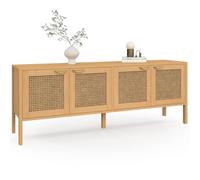 IDMarket - Buffet Bas 160 cm EDHEN 4 Portes Bois et cannage