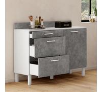 IDMARKET Buffet bas casserolier de cuisine 120 cm CINA plan de travail H.83 cm 1 porte + 3 tiroirs blanc et effet béton