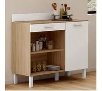 IDMARKET Buffet bas de cuisine 100 cm CINA plan de travail H.83 cm 1 porte + 1 tiroir façon hêtre et blanc