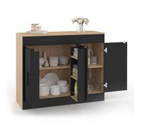 IDMarket - Buffet Bas de Cuisine 110 cm Alto avec rangements façon hêtre et Noir