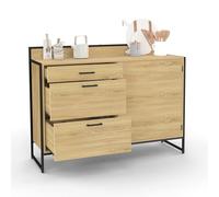 IDMarket - Buffet Bas de Cuisine 120 cm casserolier Detroit Plan de Travail H.83 cm 1 Porte + 3 tiroirs Design Industriel