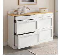 IDMarket - Buffet Bas de Cuisine 120 cm casserolier VITO | Plan de travail h.83 cm 6 tiroirs blanc et plateau façon hêtre
