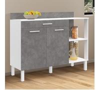 Buffet Bas De Cuisine 120 Cm Cina Plan De Travail H.83 Cm 2 Portes + Tiroir Blanc Et Effet Béton Blanc