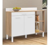IDMARKET Buffet bas de cuisine 120 cm CINA plan de travail H.83 cm 2 portes + tiroir façon hêtre et blanc