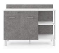 IDMarket - Buffet bas de cuisine 120 cm CINA plan de travail H.83 cm 2 portes + tiroir blanc et effet béton