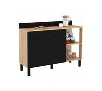 IDMarket - Buffet bas de cuisine 120 CM CINA plan de travail H.83 cm 2 portes + tiroir façon hêtre et noir