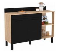 IDMarket - Buffet bas de cuisine 120 CM CINA plan de travail H.83 cm 2 portes + tiroir façon hêtre et noir