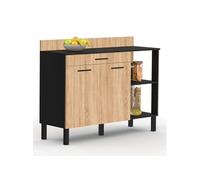 IDMarket - Buffet bas de cuisine 120 cm CINA plan de travail H.83 cm 2 portes + tiroir noir et façon hêtre