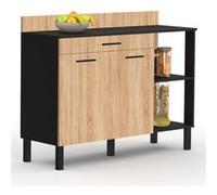 IDMarket - Buffet Bas de Cuisine 120 cm CINA Plan de Travail H.83 cm 2 Portes + tiroir Noir et façon hêtre