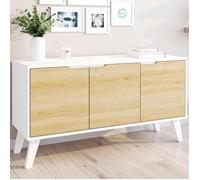 IDMARKET Buffet bas scandinave 113 cm FINN 3 portes blanc et bois façon hêtre
