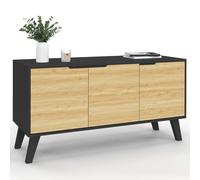 IDMarket - Buffet Bas scandinave 113 cm FINN 3 Portes Noir et Bois façon hêtre