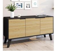 IDMARKET Buffet bas scandinave 113 cm FINN 3 portes noir et bois façon hêtre