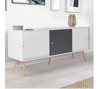 IDMarket - Buffet Bas scandinave 135 cm Effie 3 Portes Bois Blanc et Gris