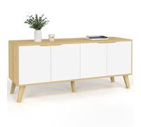 IDMarket - Buffet Bas scandinave 140 cm FINN 4 Portes Blanc et Bois façon hêtre