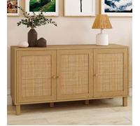 IDMarket - Buffet Bas Vintage 113 cm HANAE 3 Portes Effet Naturel cannage