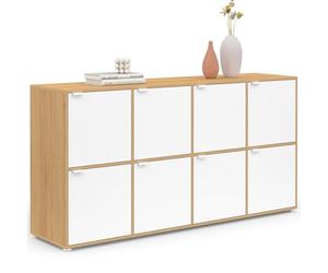 IDMarket - Buffet casier 139 cm Cassie 8 Portes Blanc et Bois