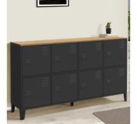 IDMARKET Buffet casier 139 cm ESTER 8 portes en métal noir plateau bois design industriel