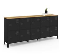 IDMarket - Buffet casier 180cm Ester 10 Portes en métal Noir Plateau Bois Design Industriel