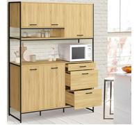IDMarket - Buffet casserolier de Cuisine 140 cm Detroit 5 Portes + 3 tiroirs Design Industriel