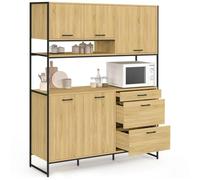 IDMarket - Buffet casserolier de Cuisine 140 cm Detroit 5 Portes + 3 tiroirs Design Industriel