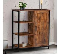 IDMARKET Buffet d'appoint 3 étagères et placard 70 cm DAYTON effet vieilli design industriel
