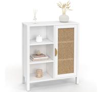 IDMarket - Buffet d'appoint 3 étagères et Placard 70 cm EDHEN Bois Blanc et cannage