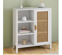 IDMARKET Buffet d'appoint 3 étagères et placard 70 cm EDHEN bois blanc et cannage