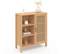 IDMarket - Buffet d'appoint 3 étagères et Placard 70 cm EDHEN Bois et cannage