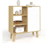 IDMarket - Buffet d'appoint 3 étagères et Placard 70 cm FINN Blanc et Bois façon hêtre