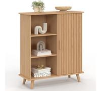 IDMarket - Buffet d'appoint 3 étagères et Placard 70 cm Juliette Effet Lattes tasseau Bois