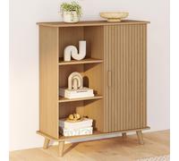 IDMARKET Buffet d'appoint 3 étagères et placard 70 cm JULIETTE effet lattes tasseau bois